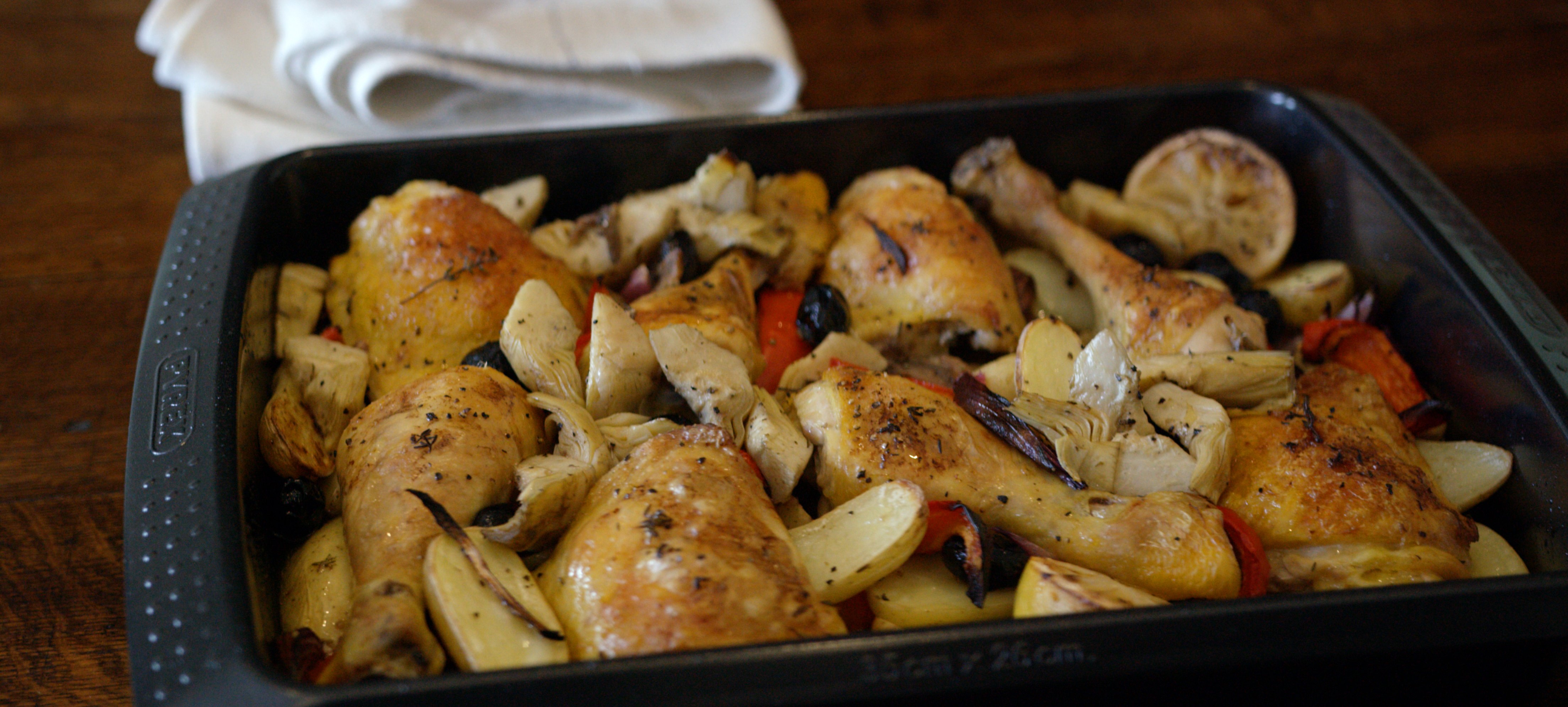 Roast Chicken with Lemon, Artichoke and Pepper recipe Sarah Sharratt