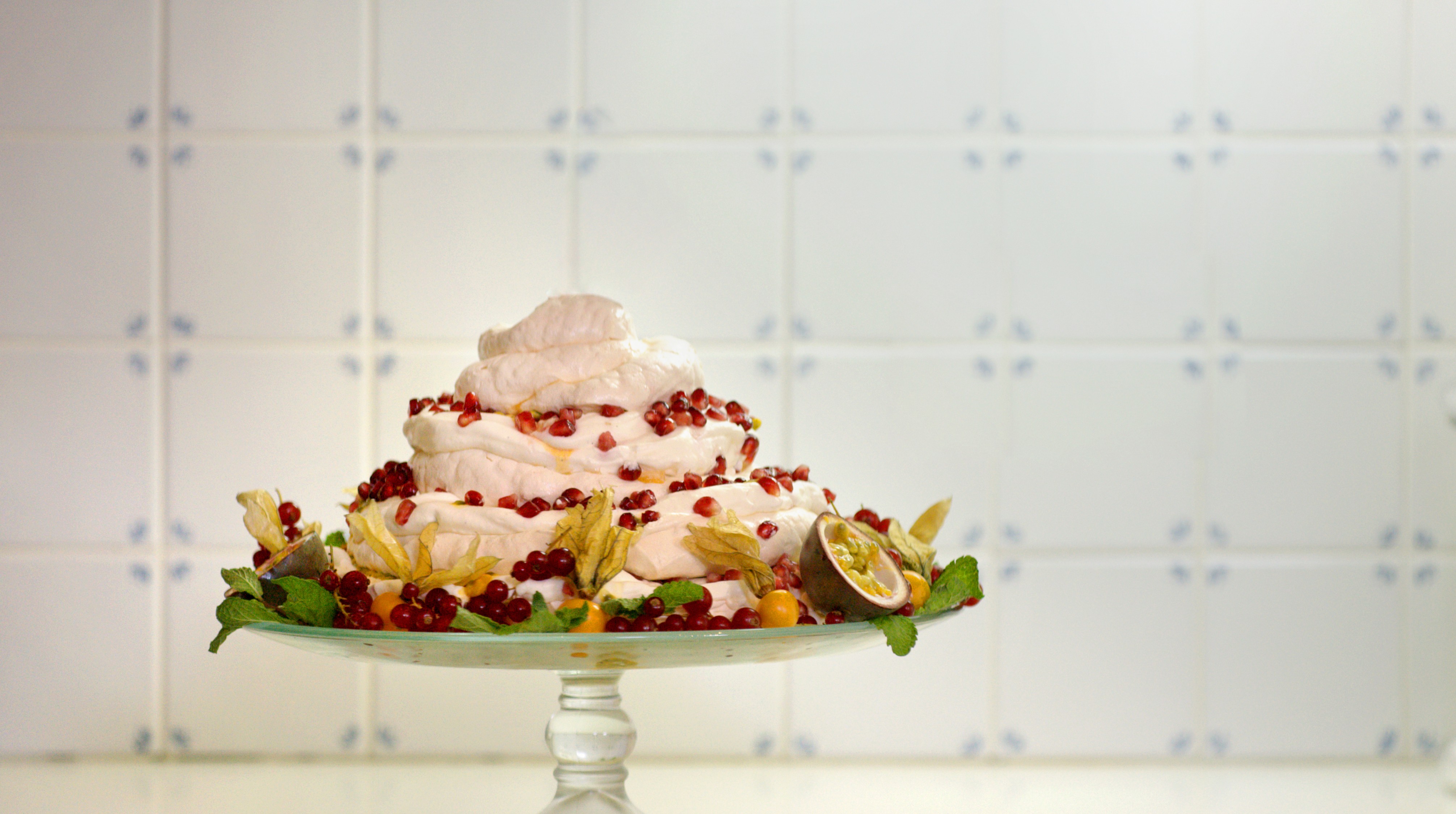 Swiss Meringue Tower with Pomegranate and Passion Fruit Recipe | Sarah